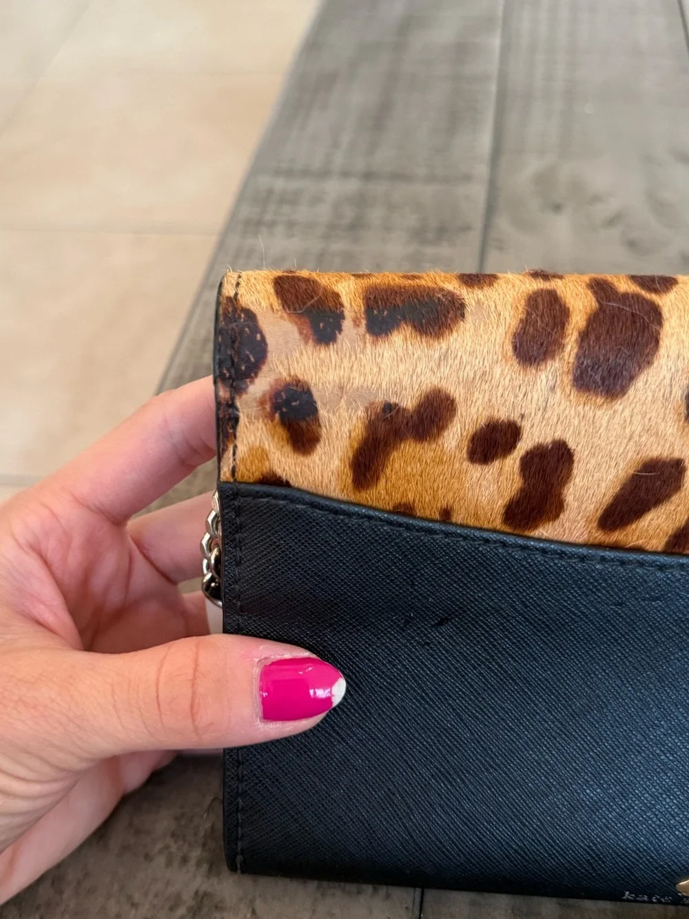 Kate Spade Kitty Cat Leopard Limited Edition Black Leather Calf Hair Crossbody